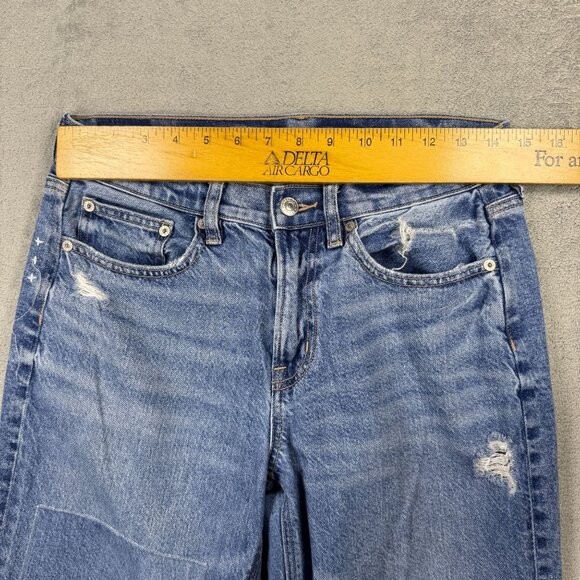 American Eagle 90s Straight Jeans Distressed Patchwork Denim Womens Sz 4 Grunge - Picture 7 of 9